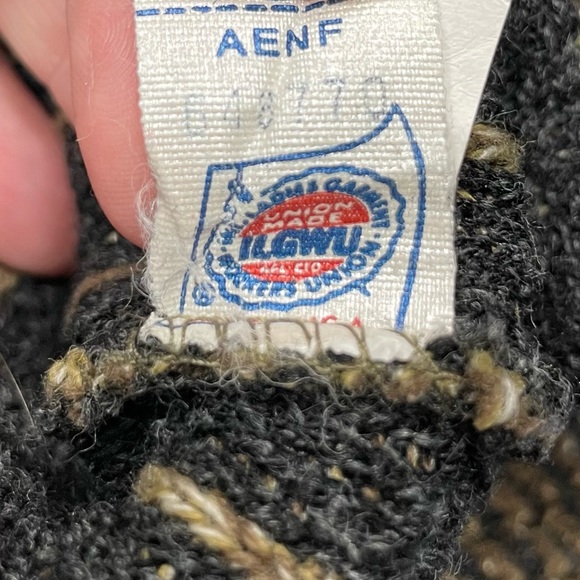 Bachrach Vintage Cardigan Sweater Black Brown Chevron Men’s Large Union Made - Picture 5 of 6